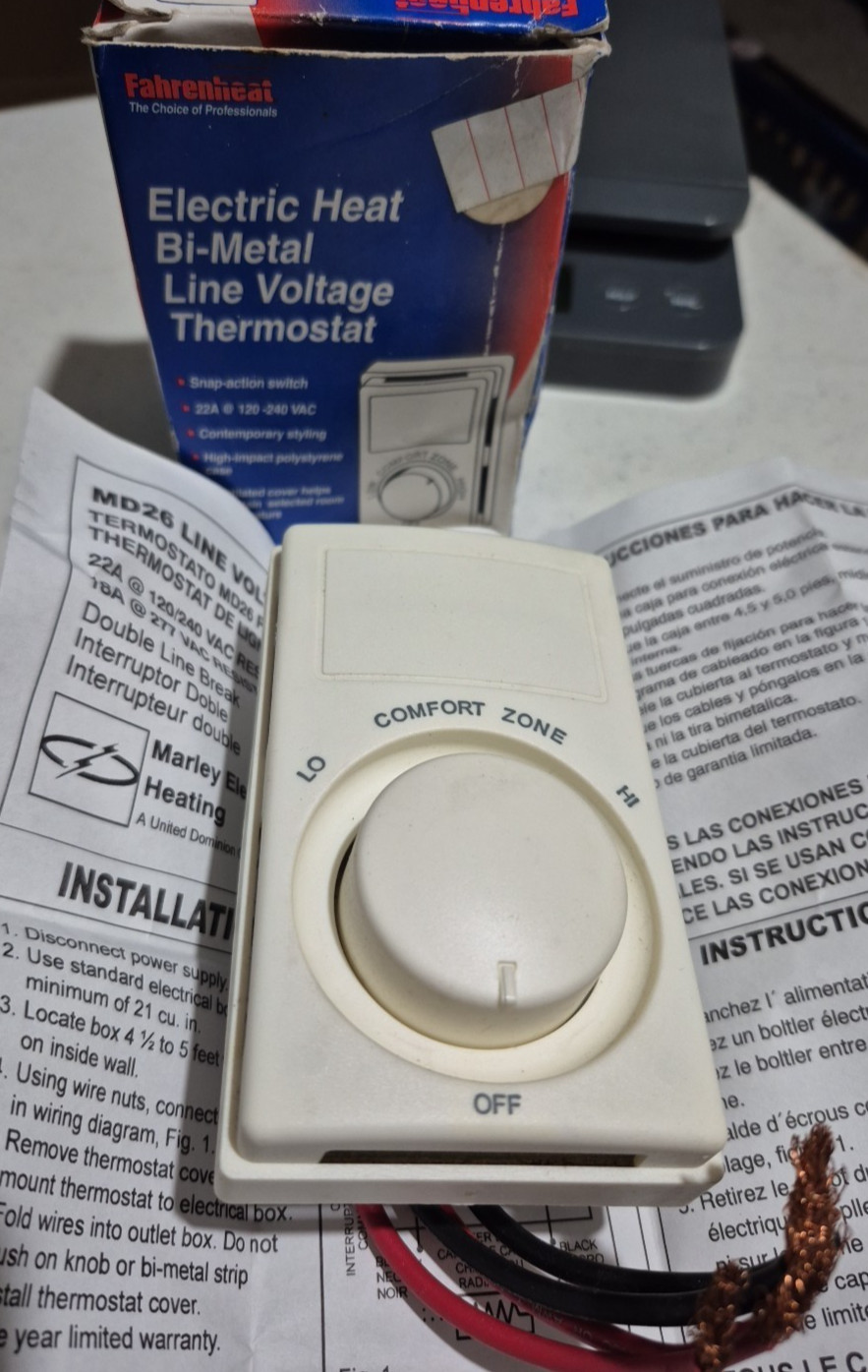 Fahrenheat MD26R 120-240V 22A Line Voltage Bi-Metal Thermostat electric heat