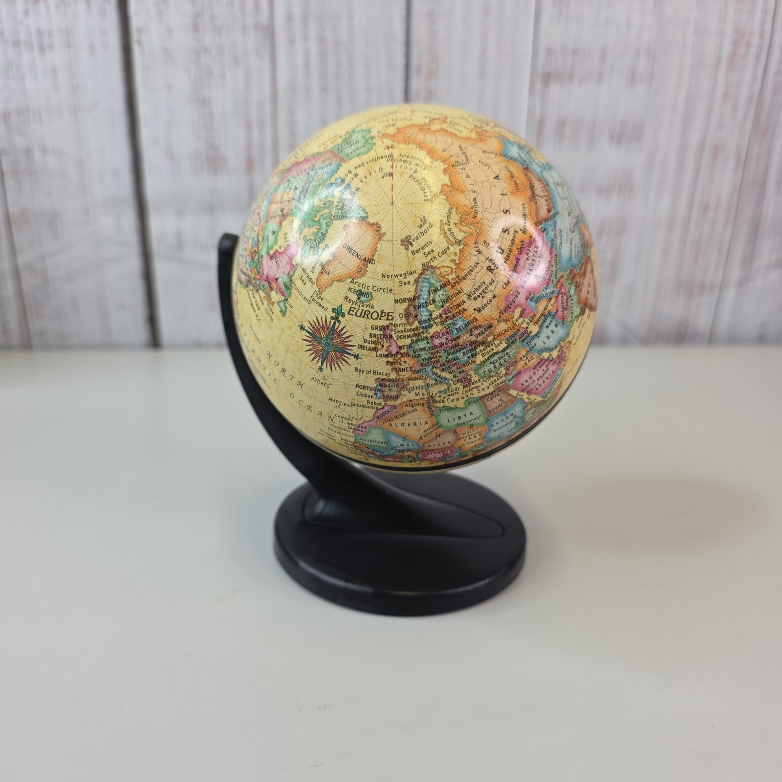 2001 Replogle Globe Multicolor 6 in Tall Spins Black Base 0808 2010 Vintage