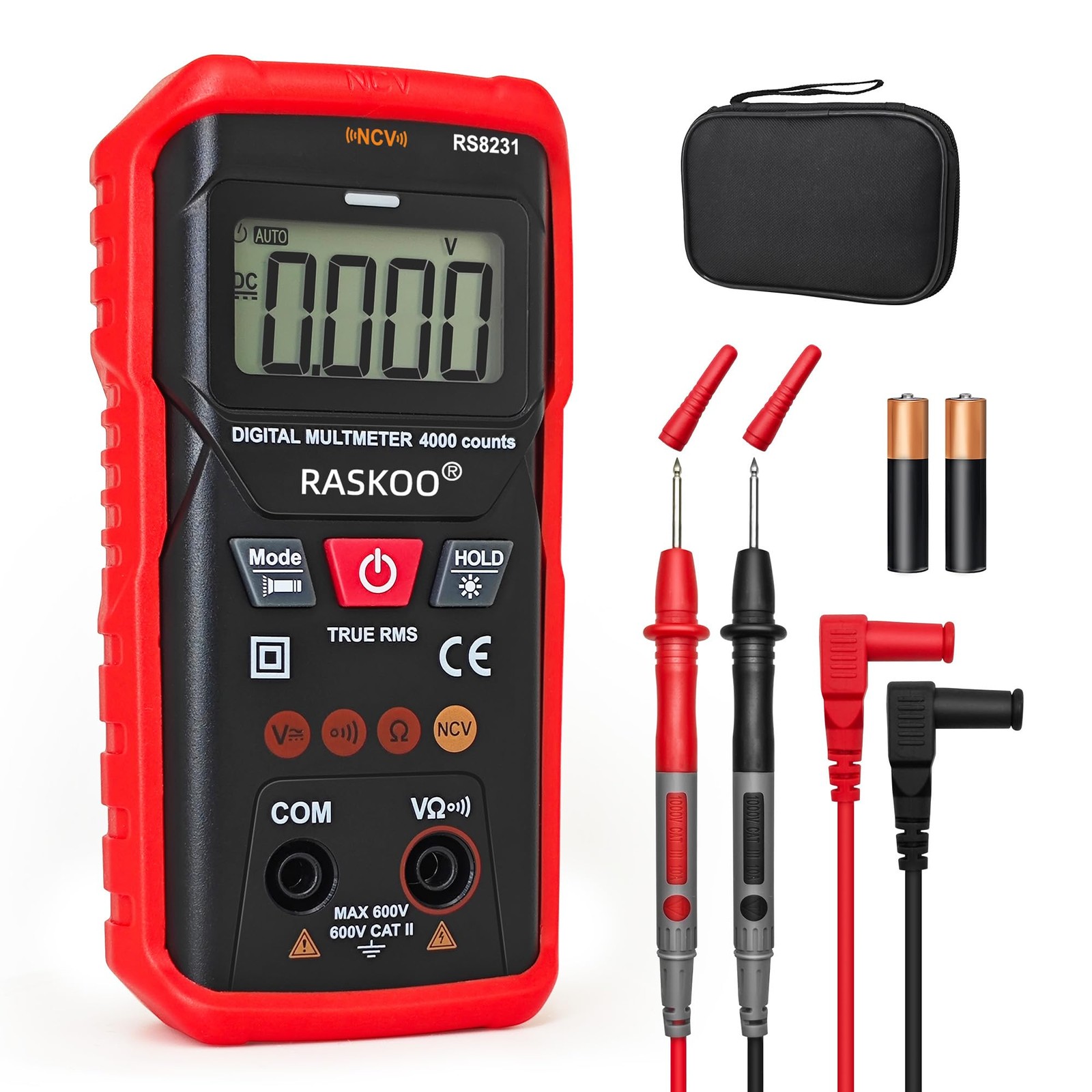 RASKOO Premium True RMS Multimeter Tester with NCV, 4000 Black and Red