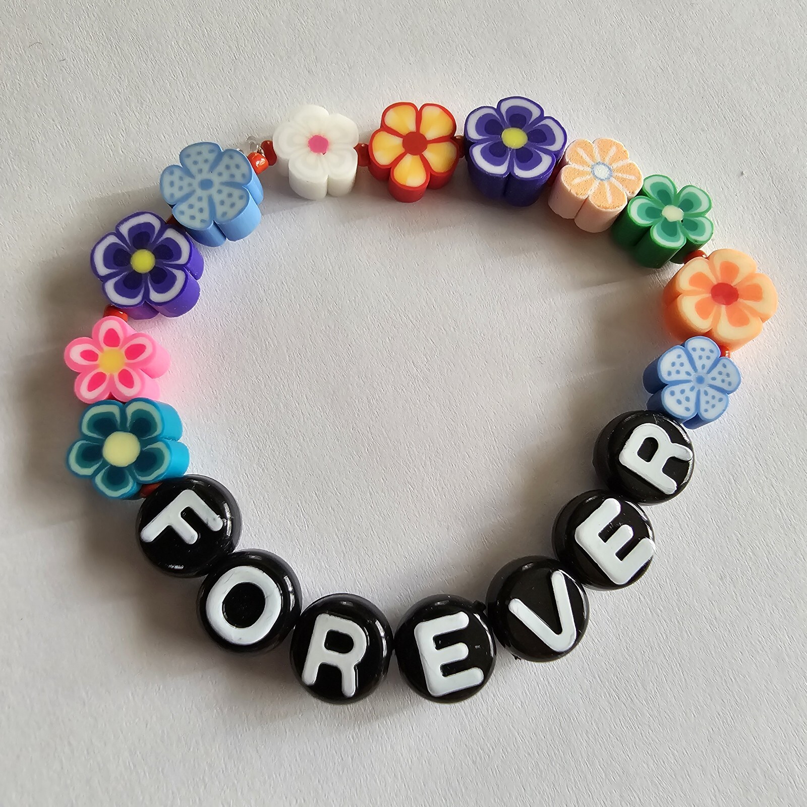 Forever Bracelet handmade beaded colorful word floral flowers