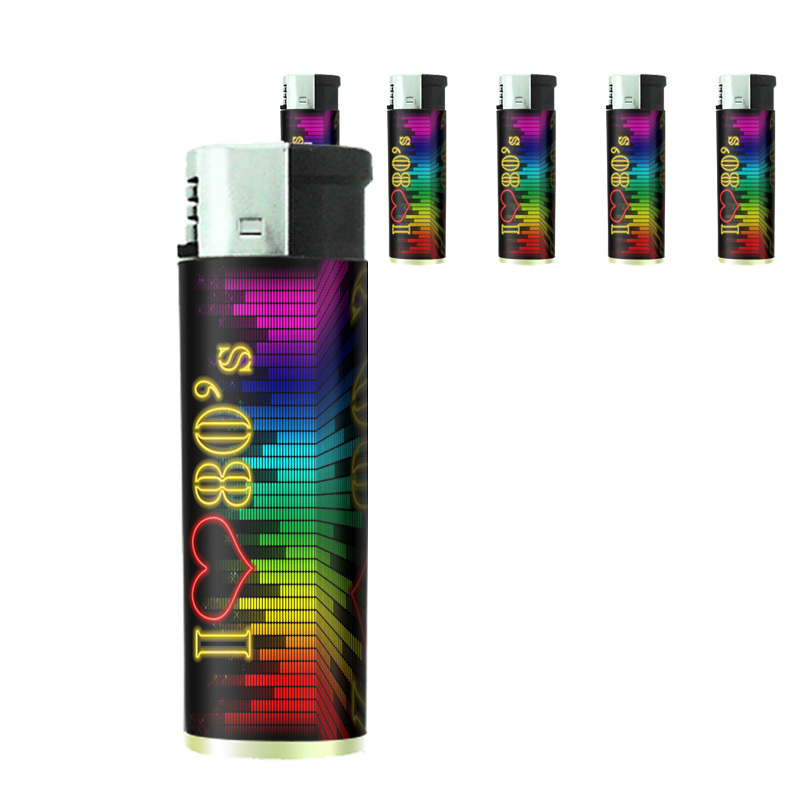 80's Theme D1 Lighters Set of 5 Electronic Refillable Butane I Love 80's