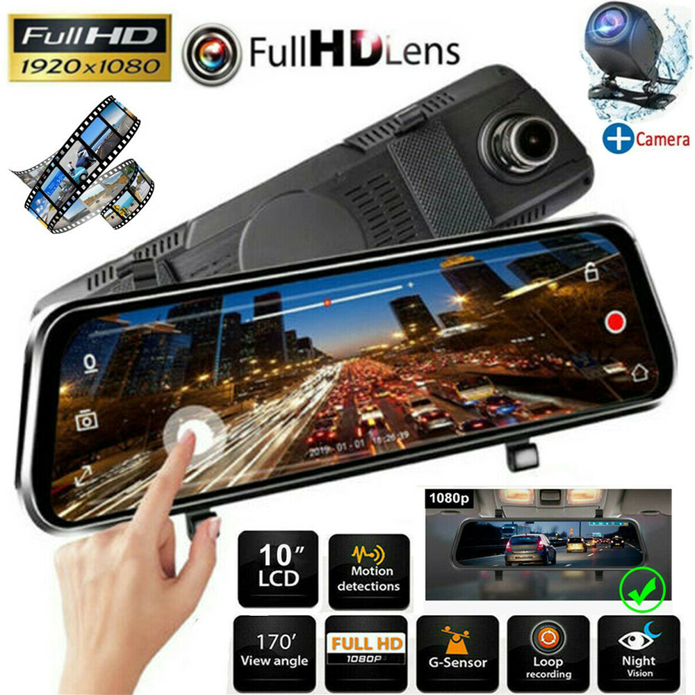 10" HD 1080P Dual Lens Car DVR Dash Cam Video Camera Recorder Rearview Mirror