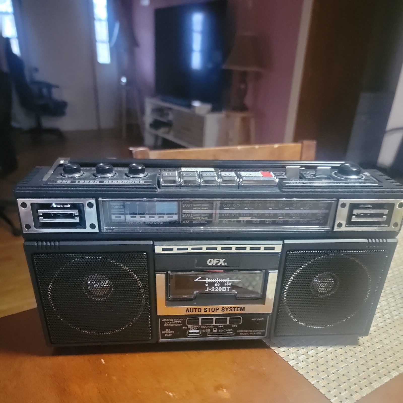 "Portable Wireless Boombox 4 Band AM FM Radio Cassette Recorder USB Bluetooth "