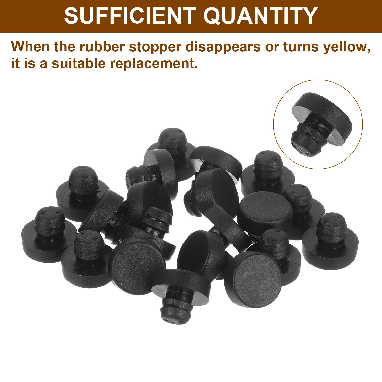 20Pcs Glass Table Top Bumpers with Stem Black Bumpers for 6.5mm/0.26" Hole