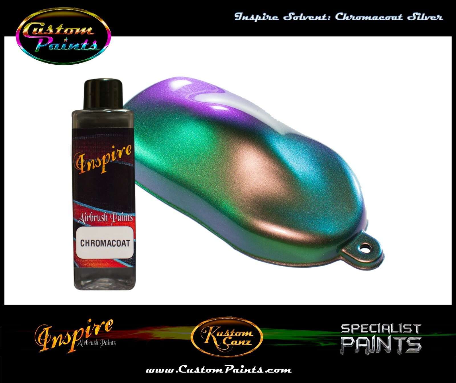 INSPIRE CHROMACOAT SILVER 4oz AIRBRUSH, CUSTOM PAINT, CHAMELEON, MOTORCYCLE