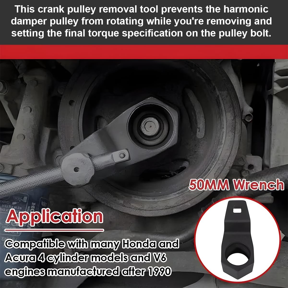 Car Crankshaft Pulley Removal Tool, 19mm Harmonic Balancer Socket & 50mm