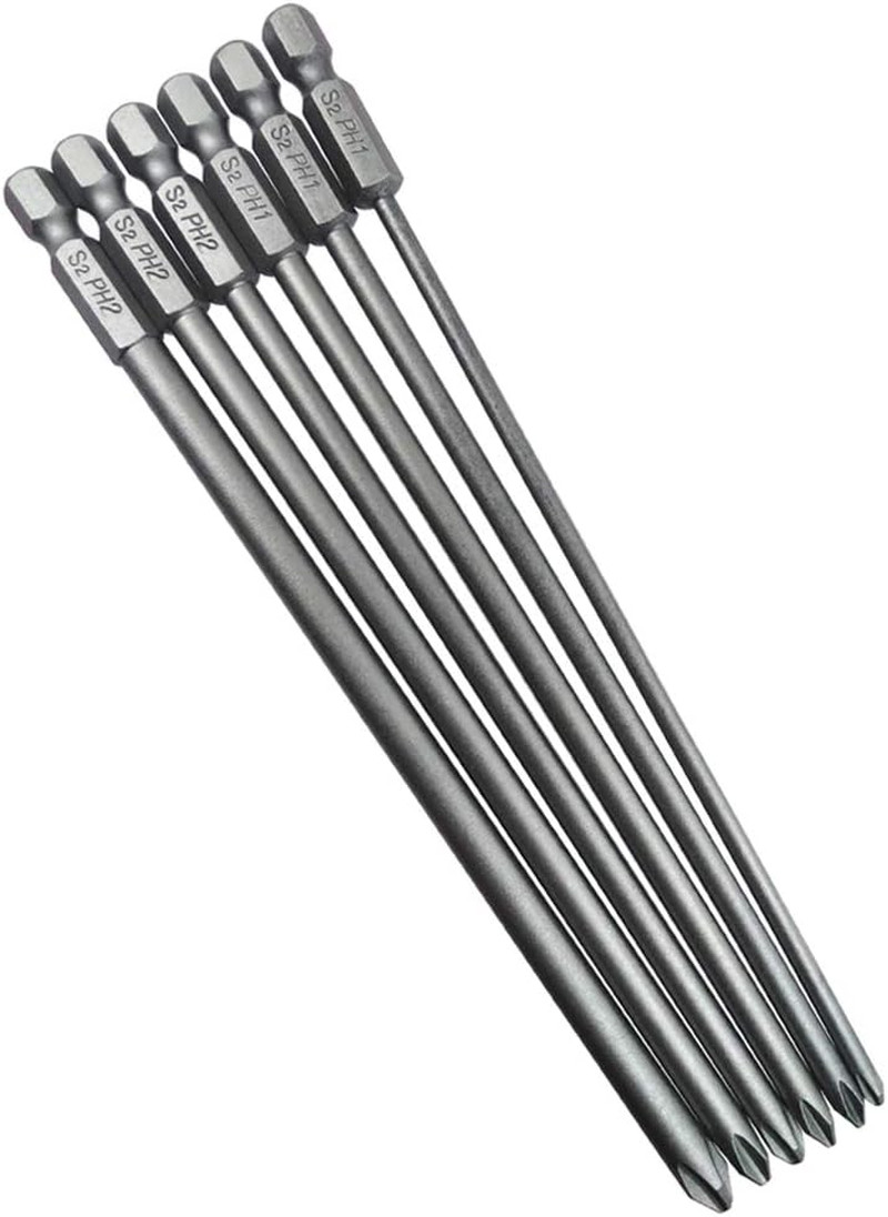6Pcs 1/4 Inch Hex Shank Long Phillips Head Screwdriver Bits Set Magnetic Cross H