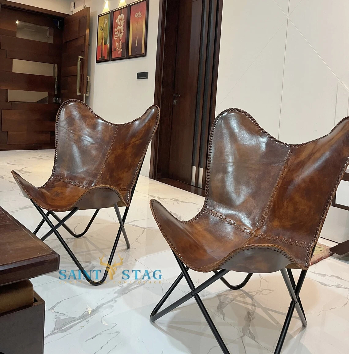 Authentic Leather Butterfly Chair Handmade Vintage Accent Furniture