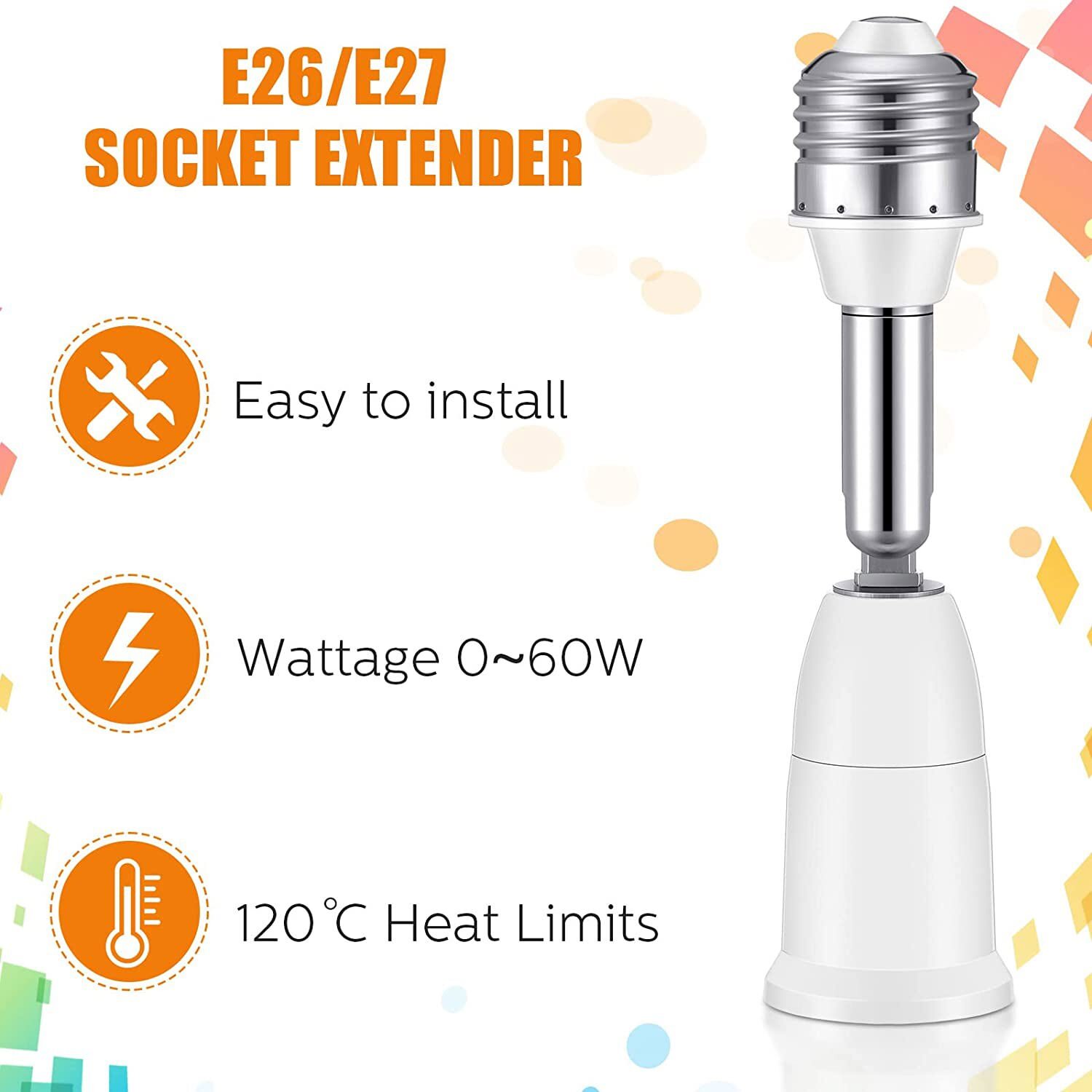 8 Pack E26/E27 Light Socket Extender 4.5 Inch Extension Adjustable Vertical 90°
