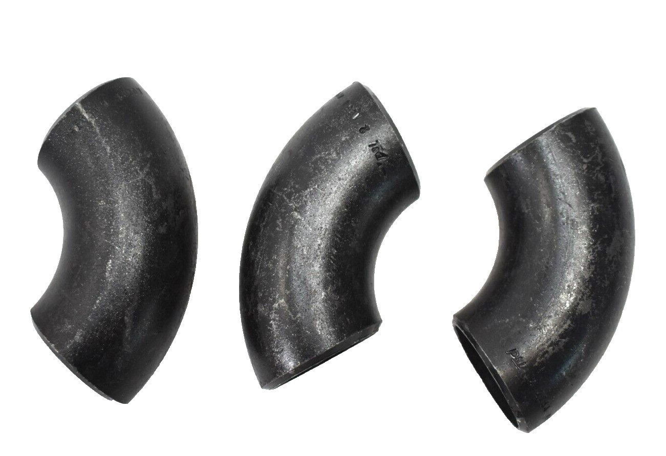 Lot of 3 PSI Butt Elbow 90° Carbon Steel Long Radius 2" Black Pipe Fittings