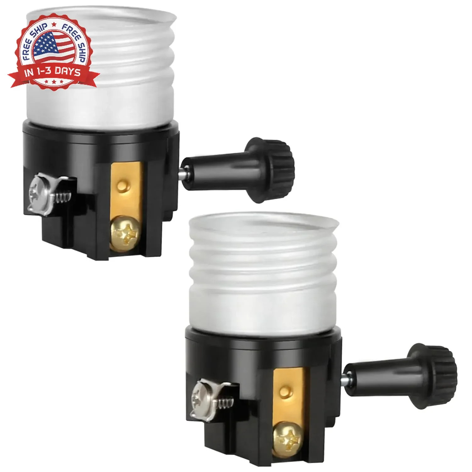 2 Pack Aluminum E26/E27 Light Socket Replacement with ON/Off Switch Rust-Resista