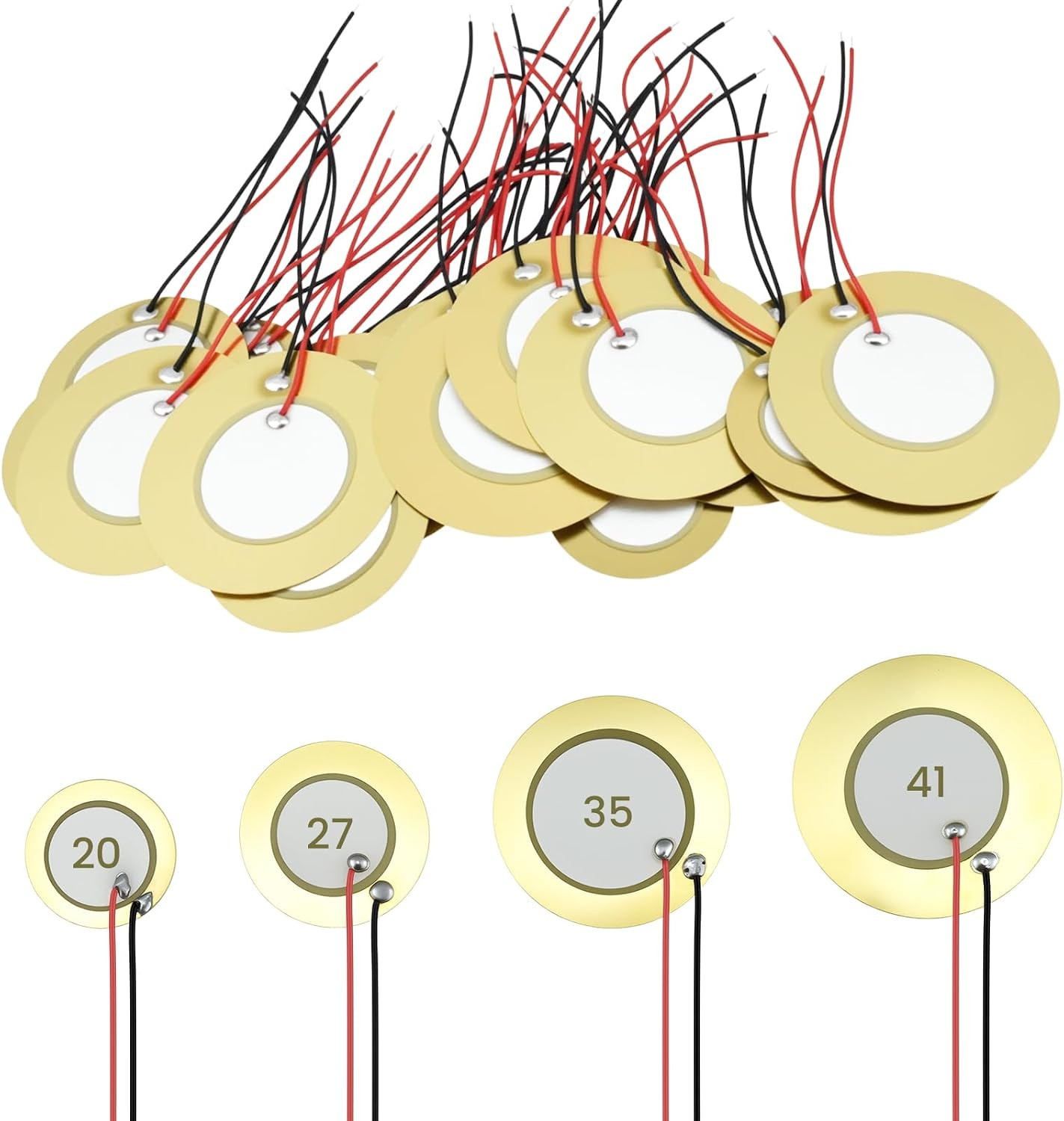 32Pcs Piezo Disc Transducer, 4 Sizes 20mm, 27mm, 35mm, 41mm, Contact Microphone