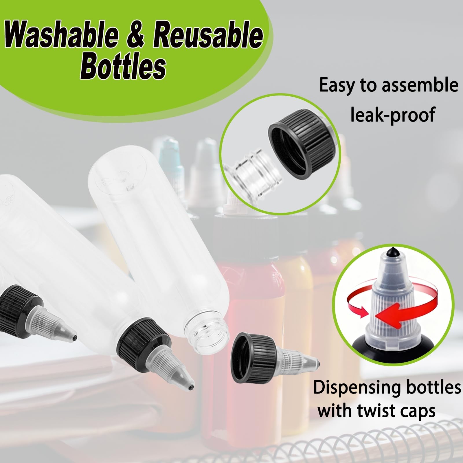 50 Pack Clear Dispensing Bottles, 4oz Round Plastic Squeeze Bottle with Twist...