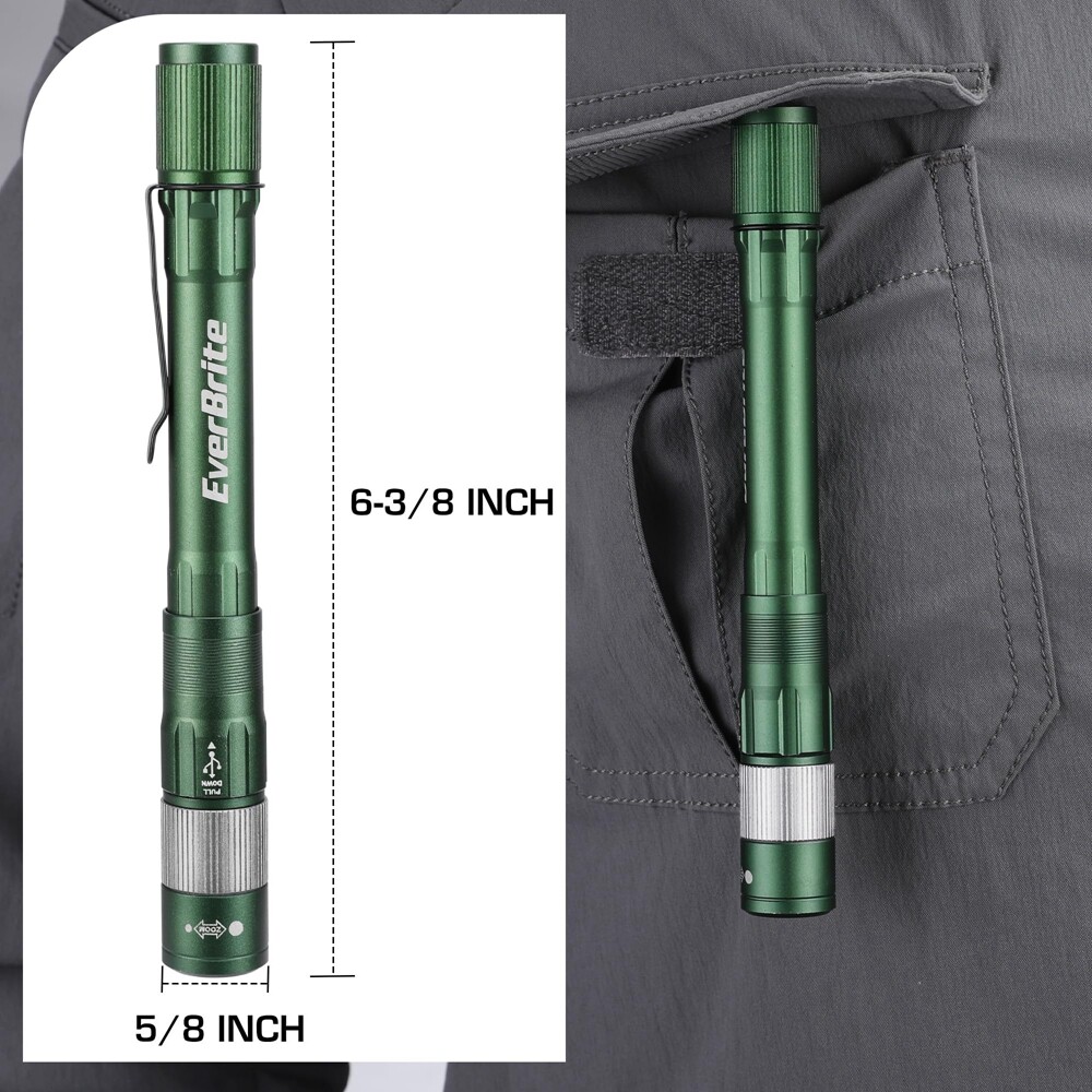EverBrite 300LM Pen Light Rechargeable LED Pen Flashlight Zoomable w/USB-C Cable