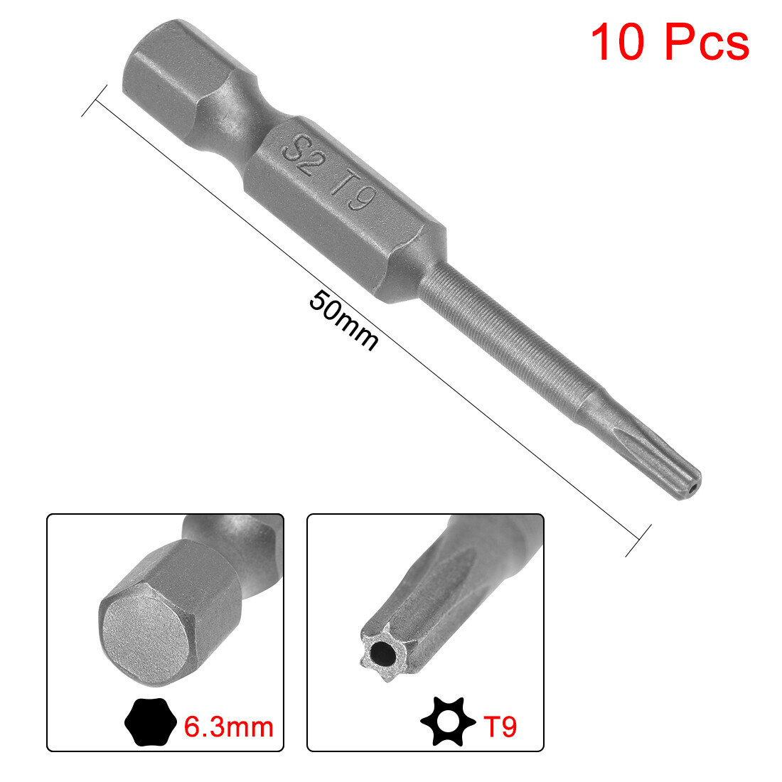 10pcs T9 Magnetic Torx Screwdriver Bits 1/4" Hex Shank S2 Security Tamper Proof