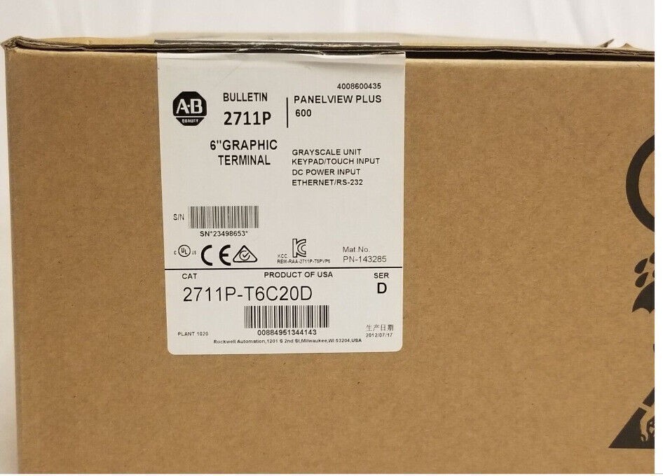 2711P-T6C20D AB PanelView Plus 600 Touch Display Module BRAND NEW