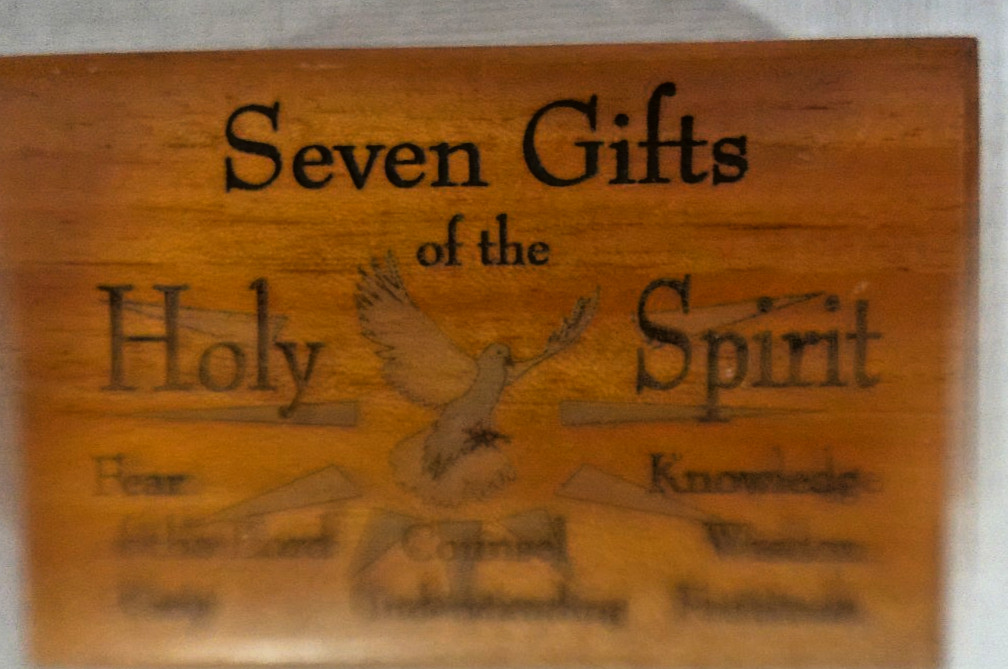 Seven Gifts of the Holy Spirit Wooden Trinket Box 4" x 2.5"