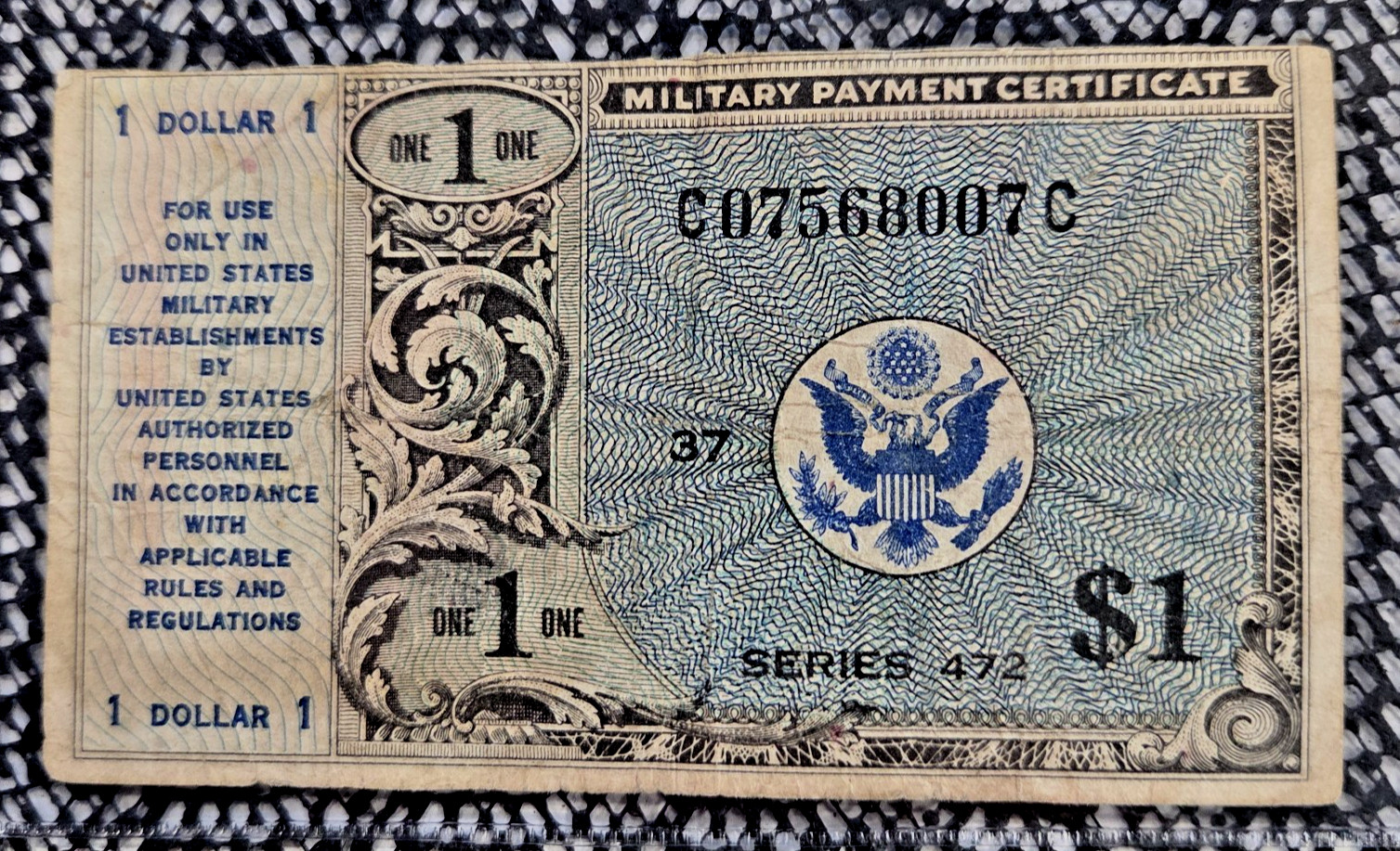 MPC $1 Dollar Military Payment Certificate 1948-1951 Series 472 VETERAN OWNED