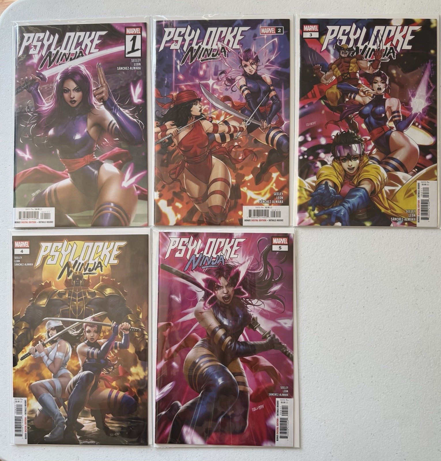 Psylocke Ninja #1, 2, 3, 4, 5 Full Run All Main Covers, 1st Prints, NM🆙