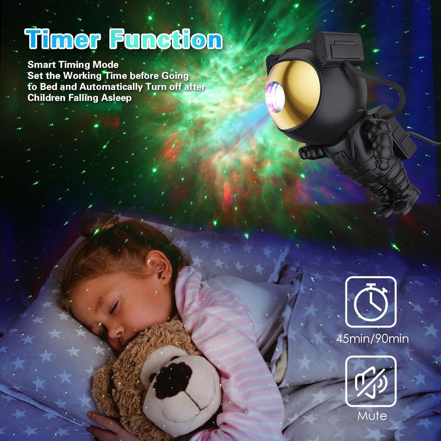 Astronaut Star Galaxy Projector Night Light Starry Nebula Ceiling LED Kids Gift