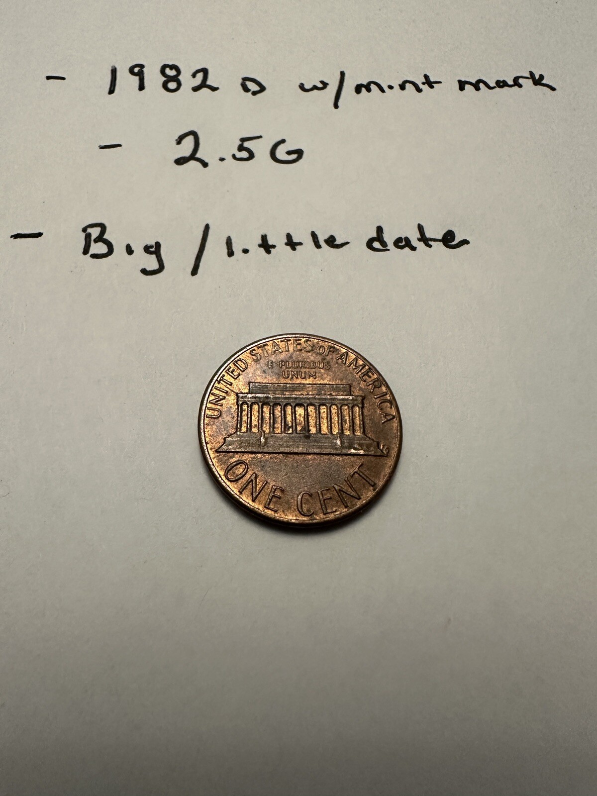 1982 D Small Date 2.5 Grams