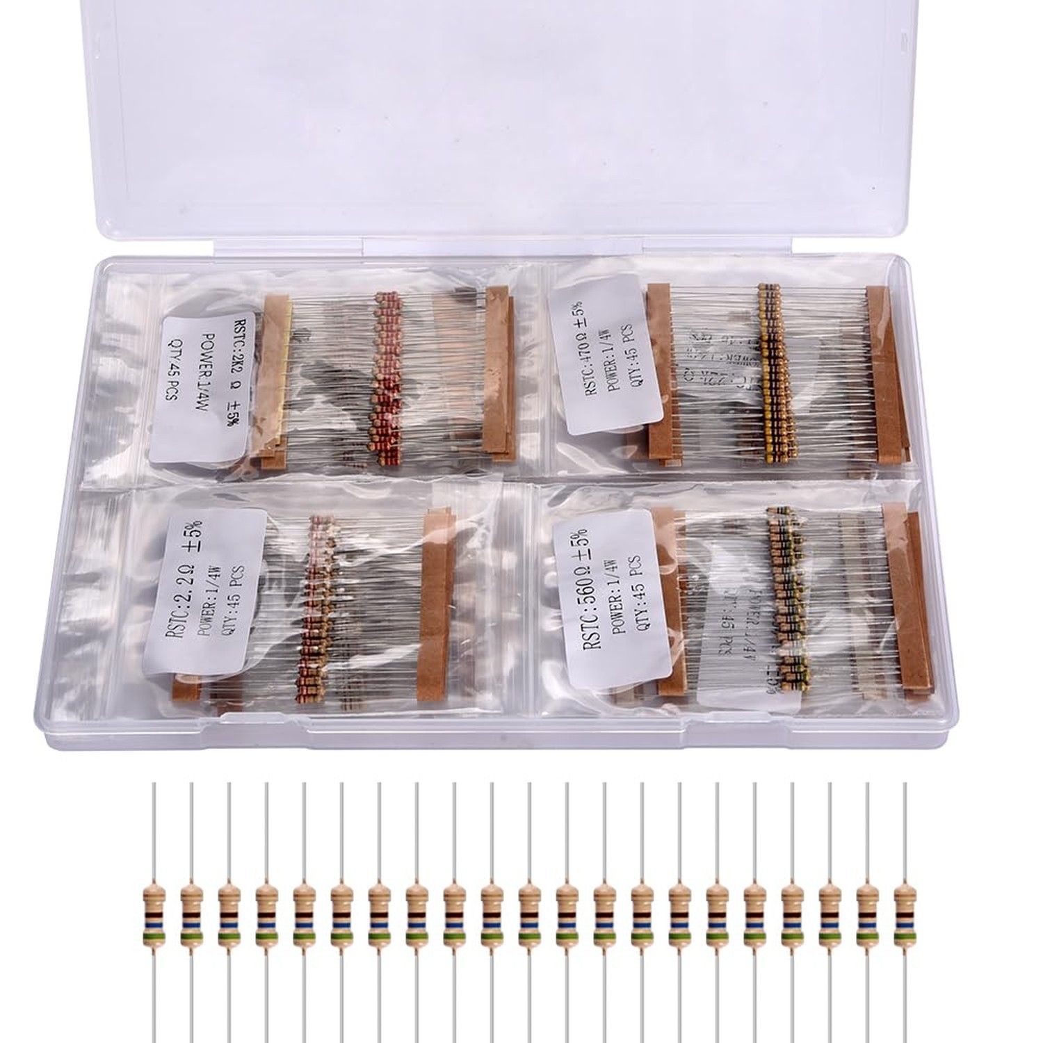 1125-Piece 25-Value Resistor Assortment Kit (1Ohm-1M Ohm) 1/4W 5% Carbon Film...