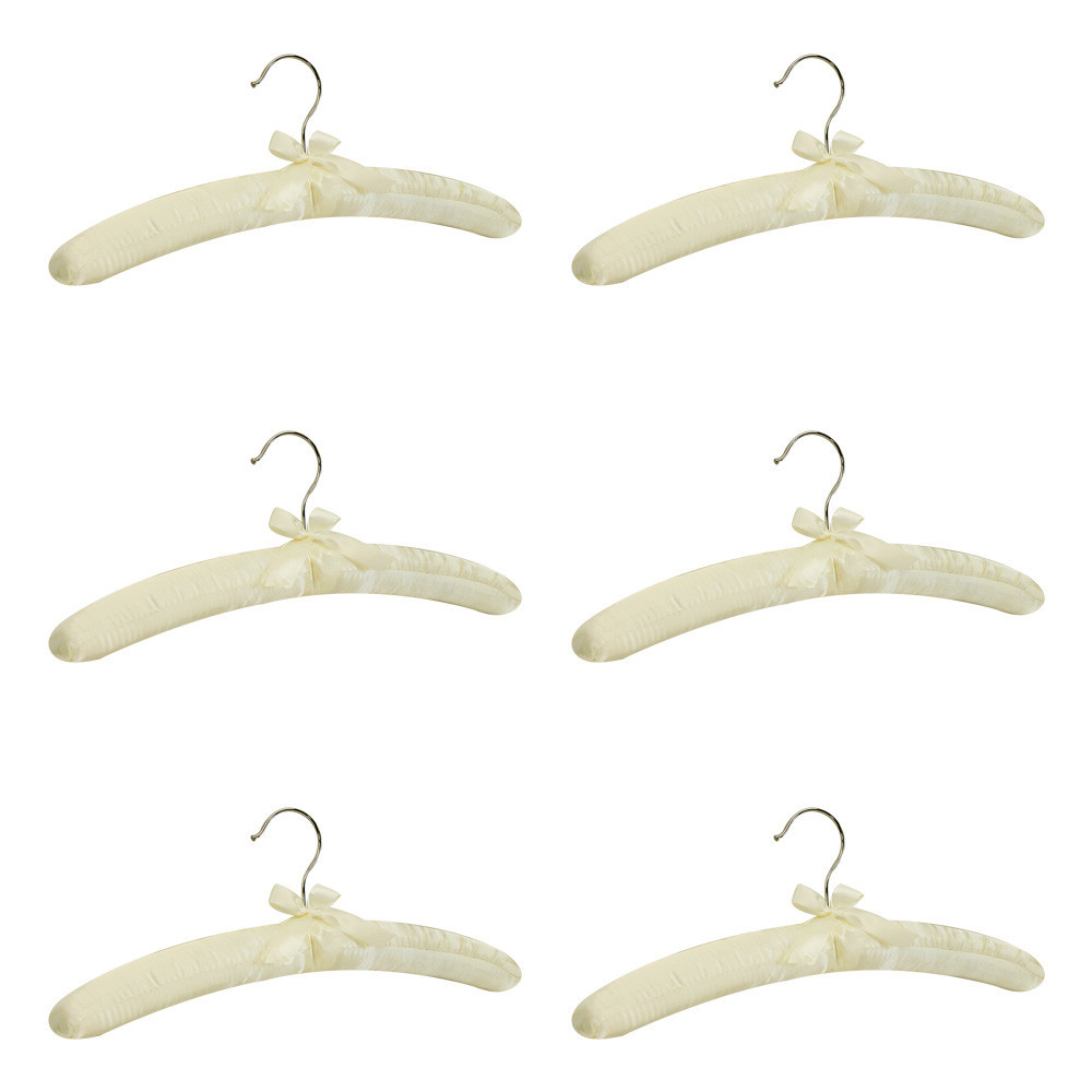 Set Of 6 Pieces 15 Inch Length Ivory Smooth Satin Padded Bridal Cloth Hangers