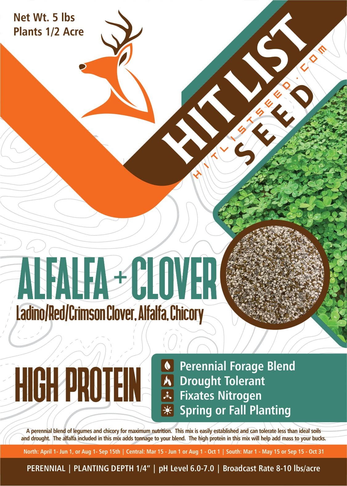 HIT LIST SEED® Alfalfa + Clover Food Plot Seeds for Deer [Perennial] - Food Plot