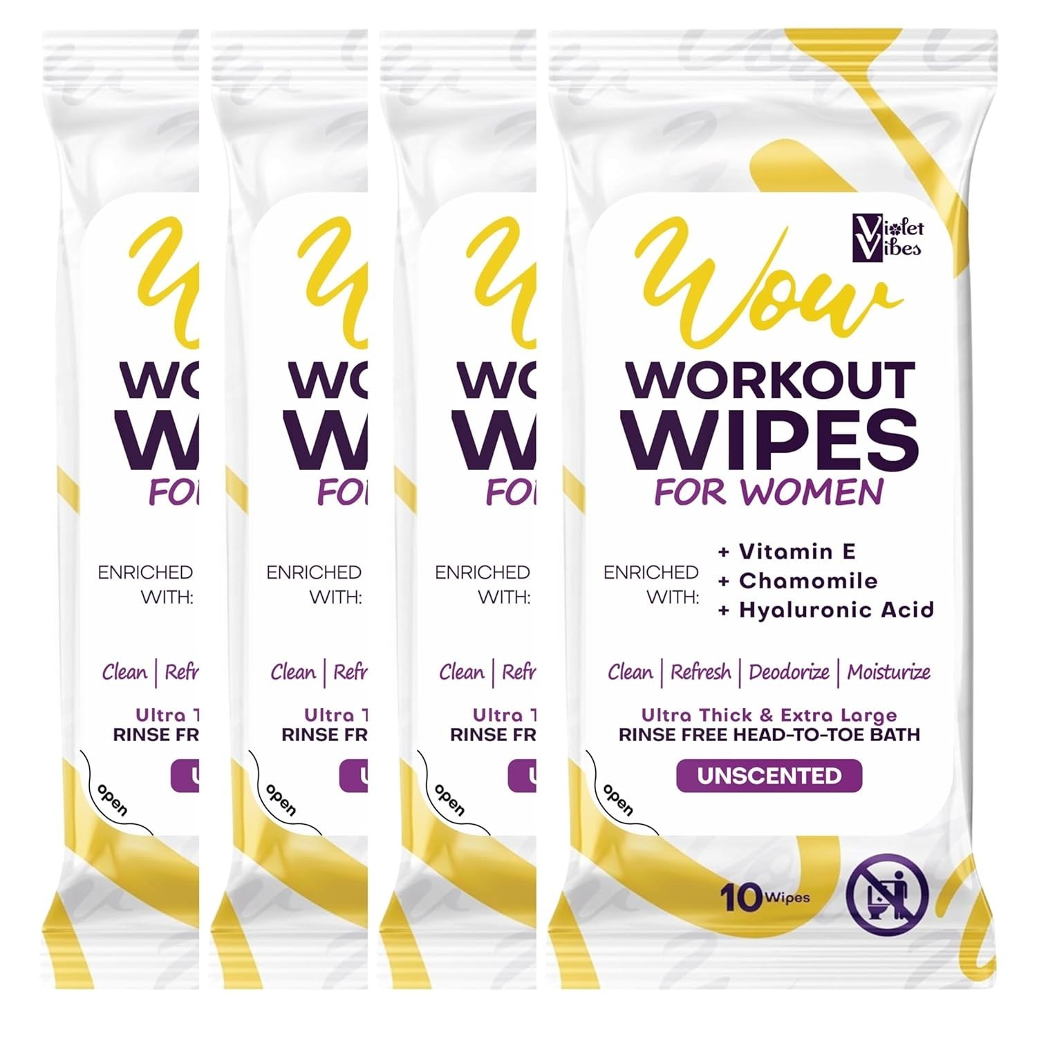 Violet Vibes Unscented 40 XL Post Workout Wipes for Women w/Aloe