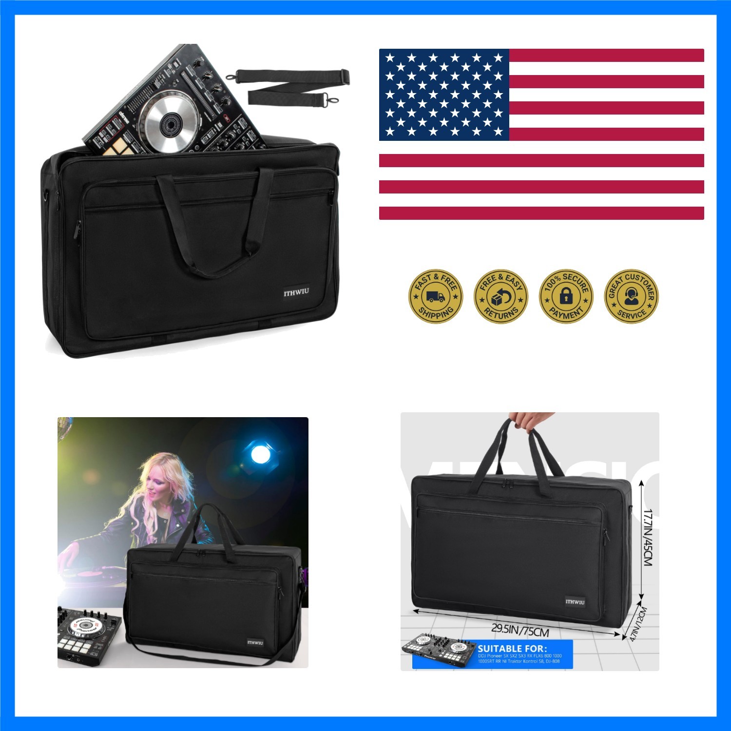 Padded Dj Controller Case for DDJ-, DDJ-800, DDJ-1000, 1000SRT, DDJ-SX, DDJ-S...