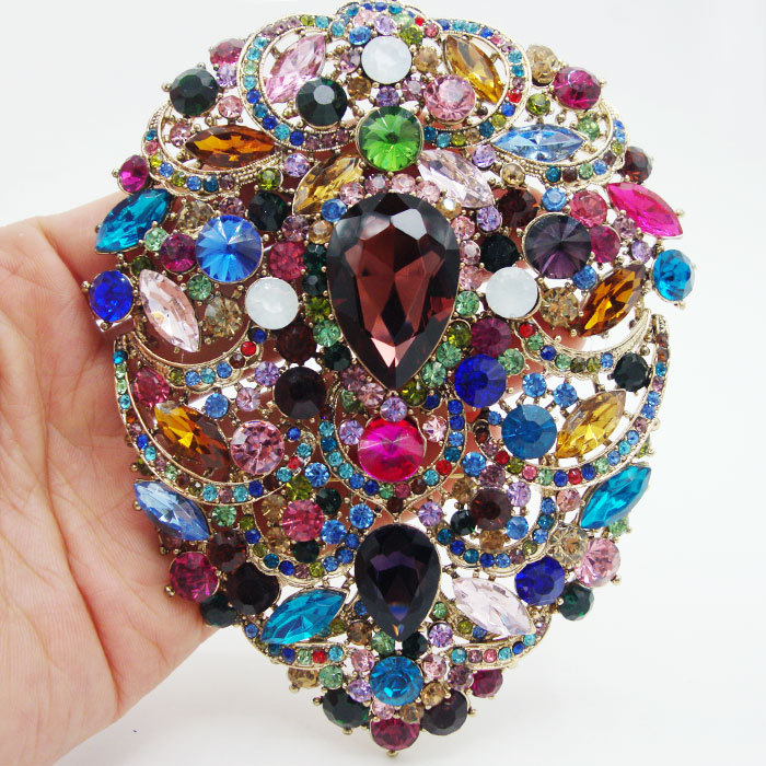 4.92" Huge Flower Drop Pendant Brooch Pin  Multi-color Rhinestone Crystal