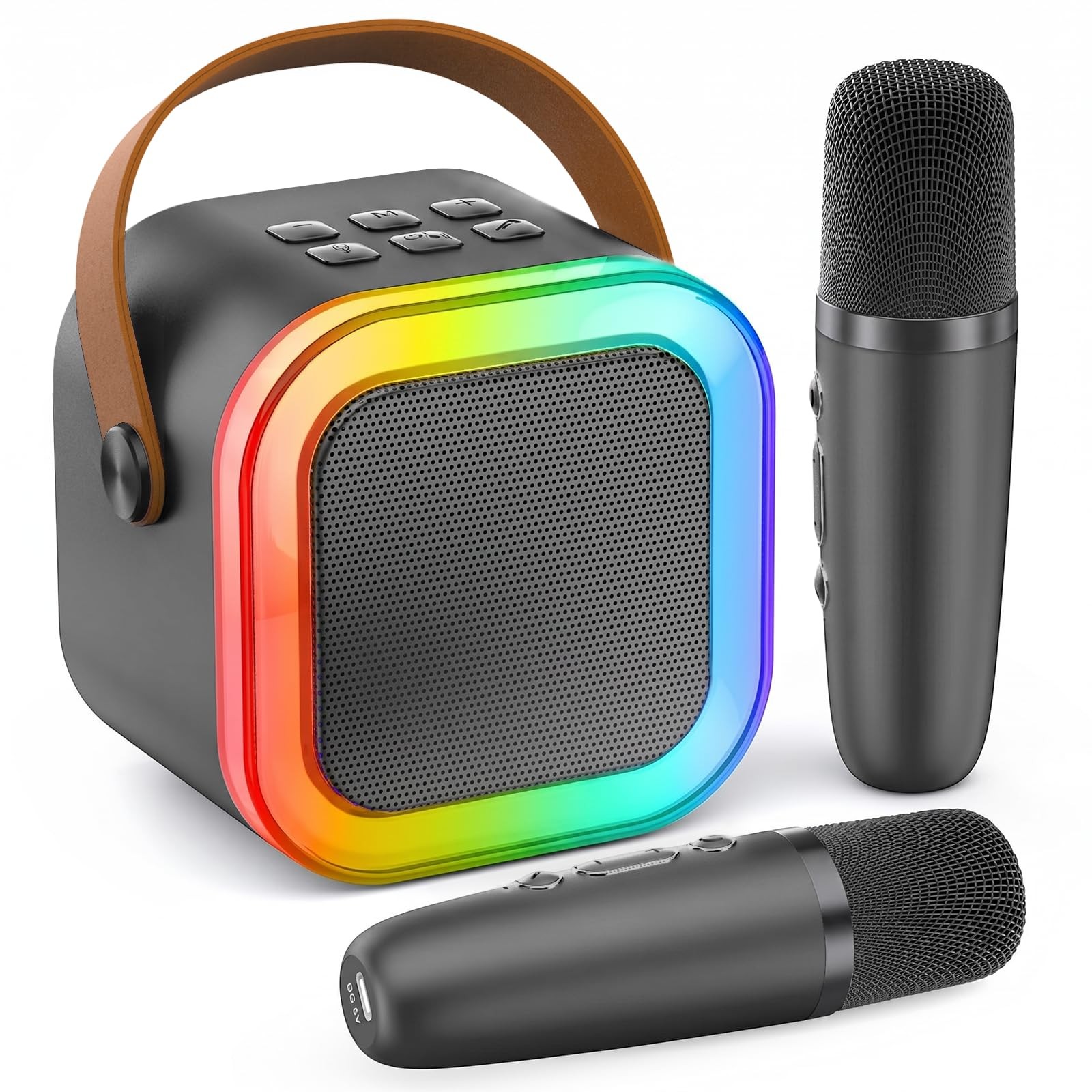 Mini Karaoke Machine, Portable Bluetooth Karaoke Speaker with 2 Wireless Micr...