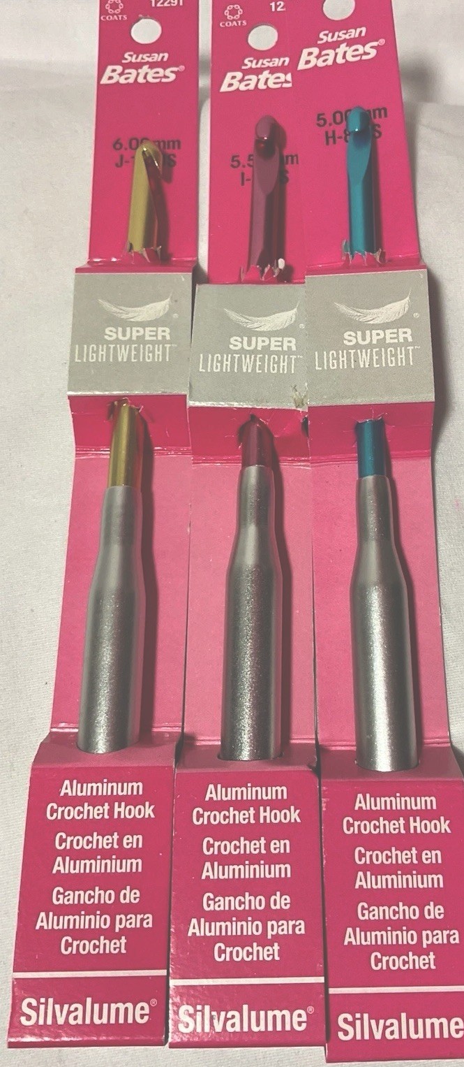 Susan Bates Silvalume Set of 3 Super Lightweight Crochet Hooks H-I-J