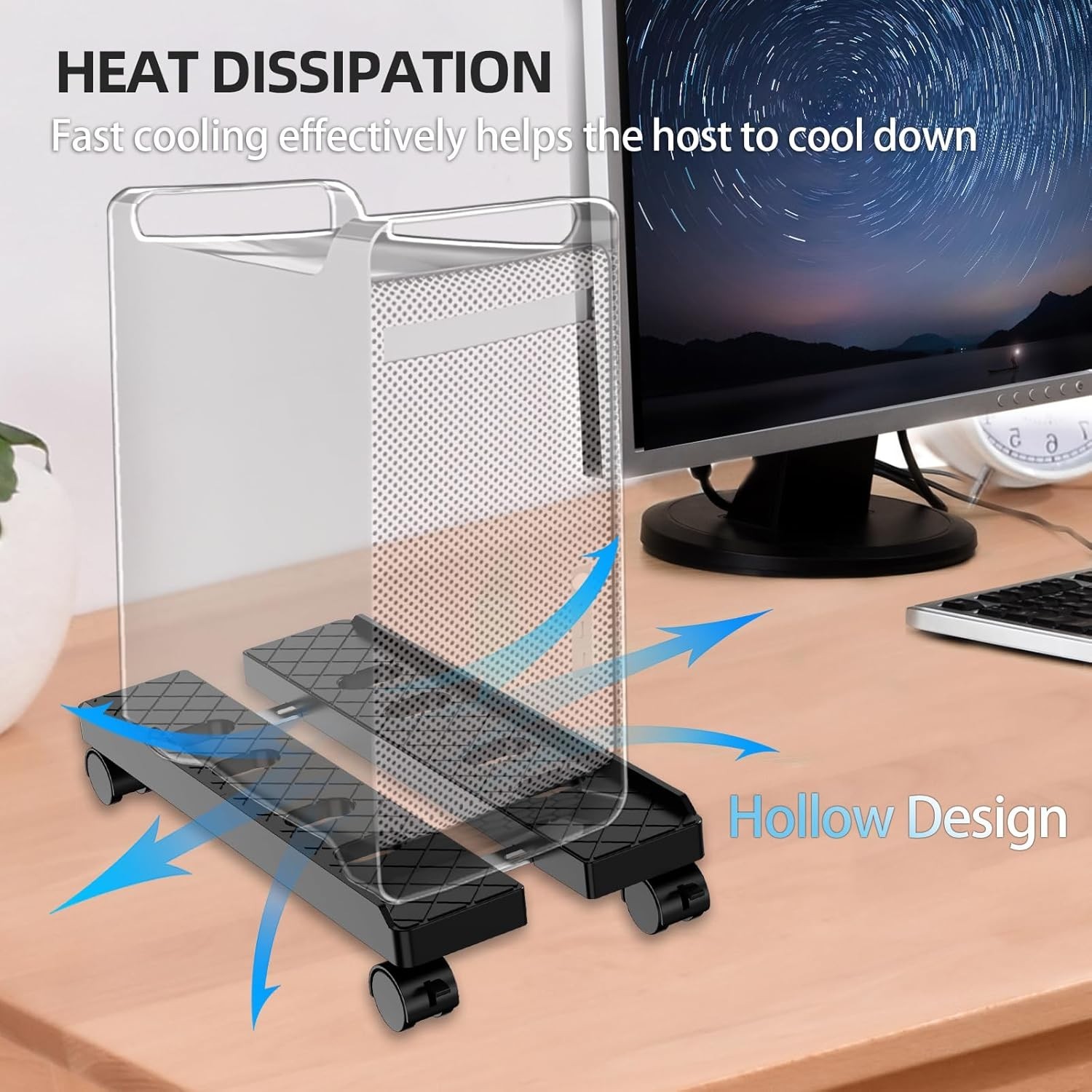 Adjustable Computer Tower Stand, PC Stand Mobile CPU Stand with 4 Rolling Caster
