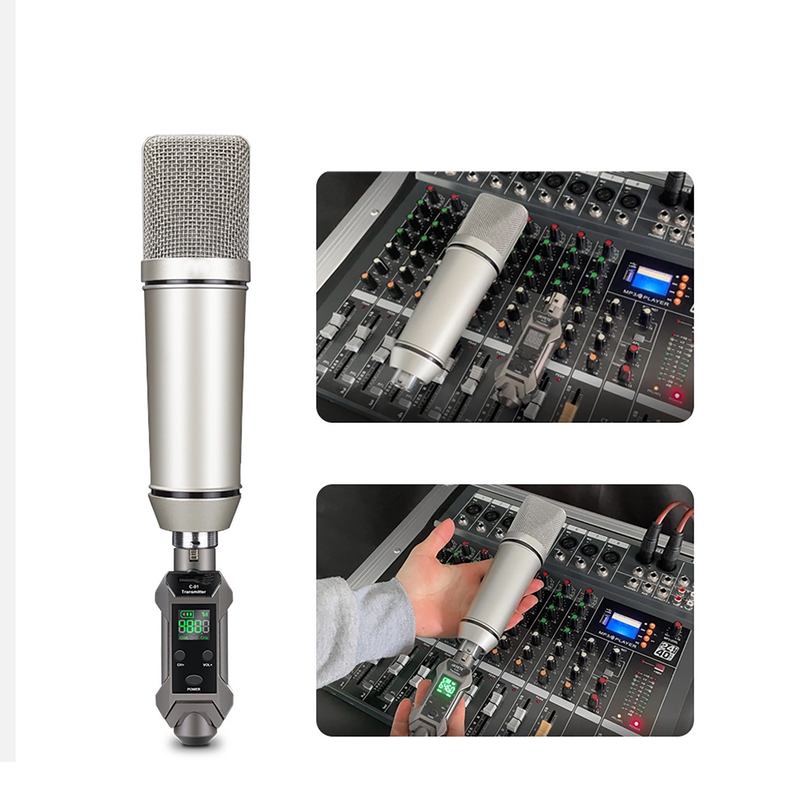 Plug-on Microphone Wireless System XLR Transmitter+ Receiver + 6.35mm Adapter b