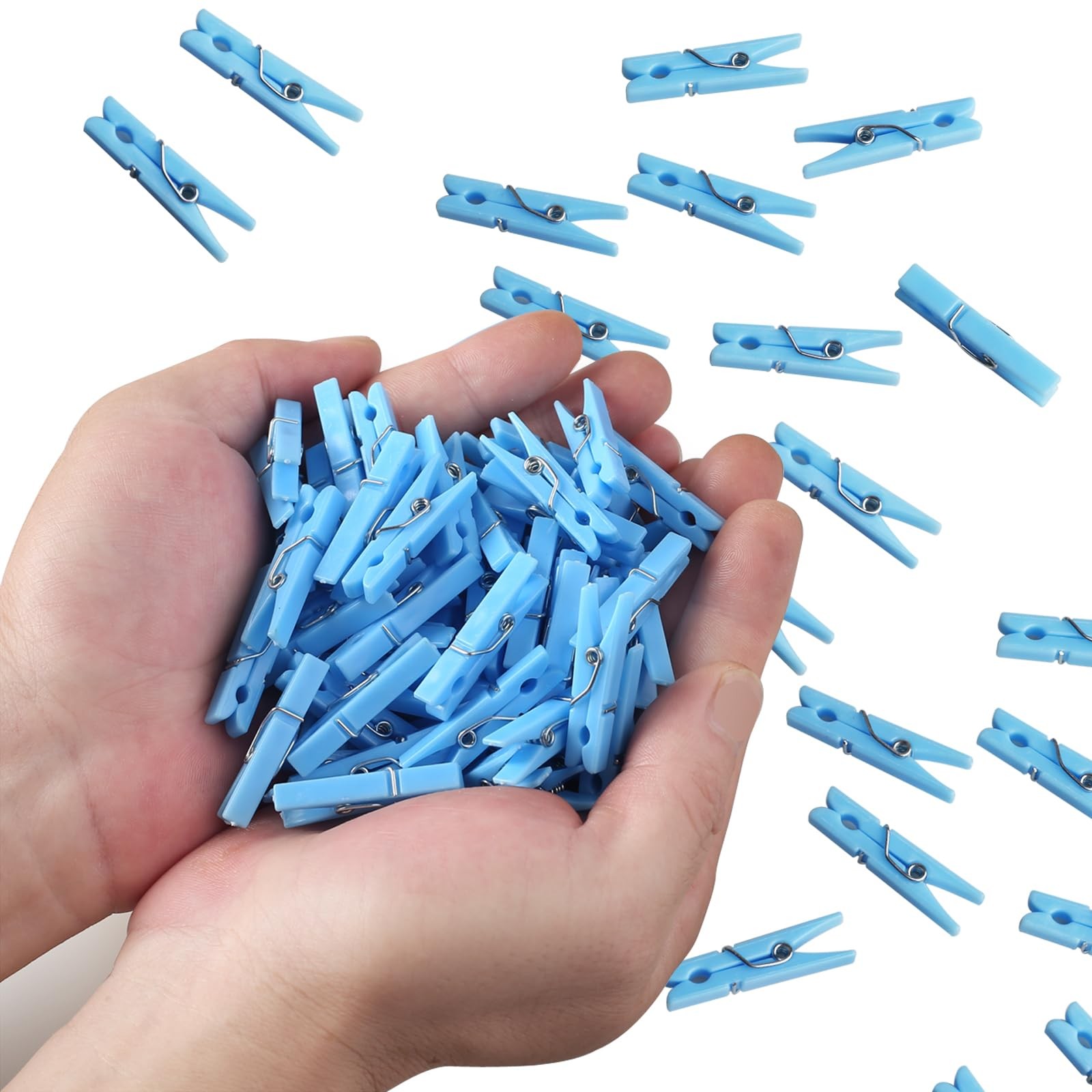 100 PCS Blue Mini Clothespins 1.35in Clips for Baby Shower Photos