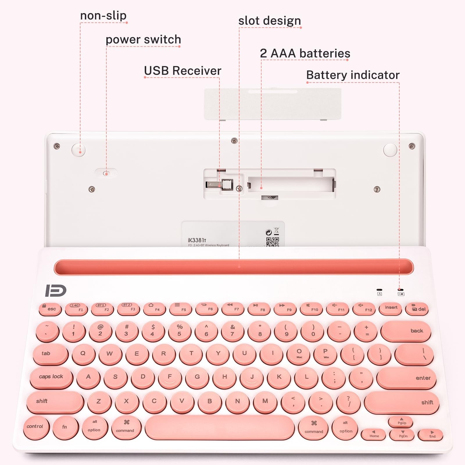 Wireless Keyboard, Dual Channel Multi-Device Universal Cute Wireless Bluetoot...