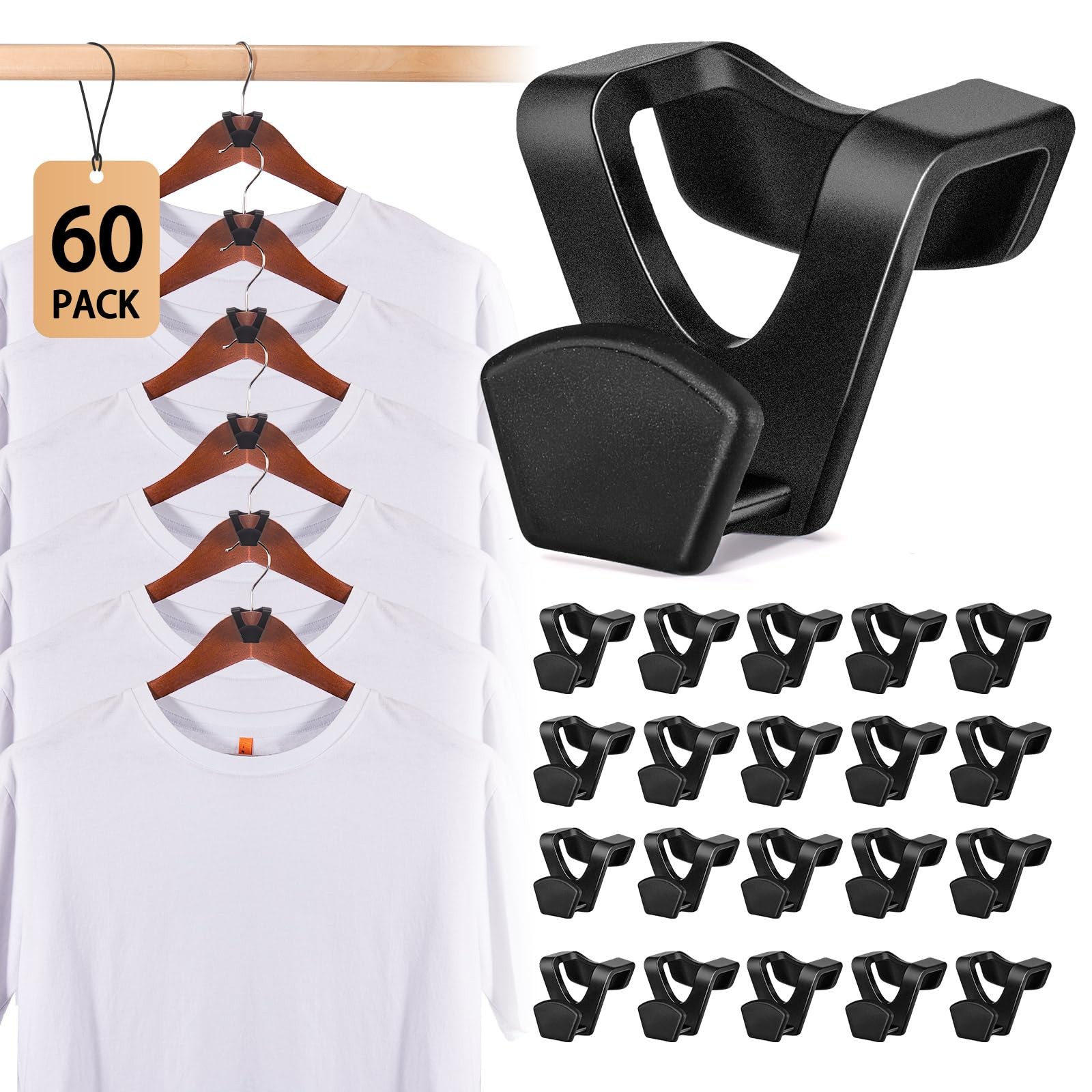 Space Saving Hanger Hooks 60 Pack Black Heavy Duty Closet Organizer Connectors