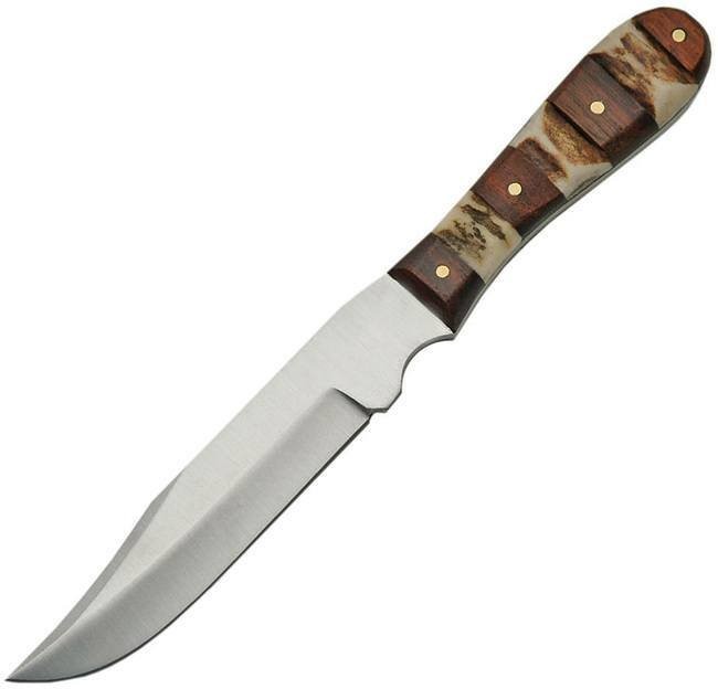 Steel Stag Mini Hunter Fixed Knife 4.5" Stainless Stag/Wood Handle - SS-7026