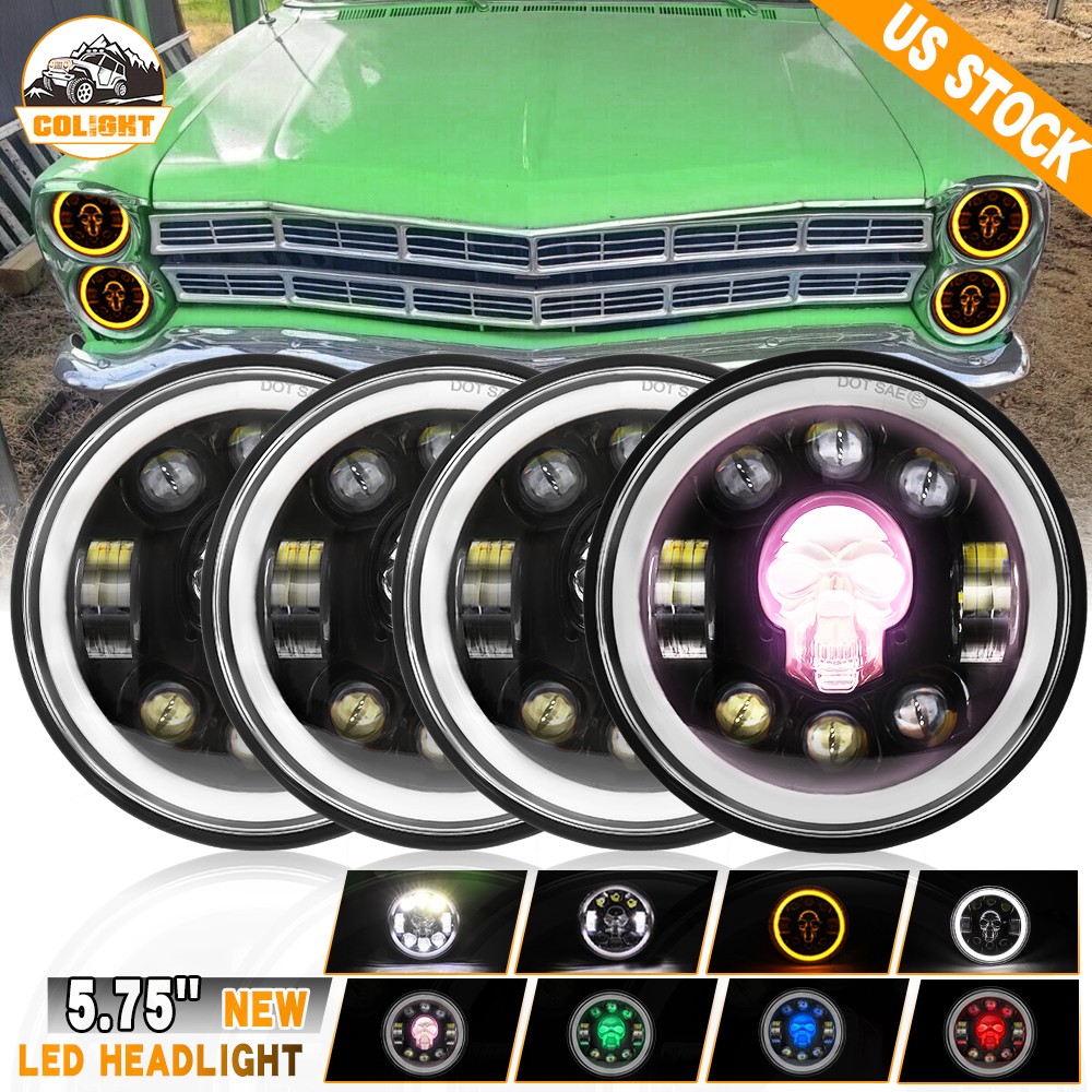 4PCS 5.75" Round LED Headlights DRL Skull RGB Hi/Lo Beam For 1965-1978 Ford LTD