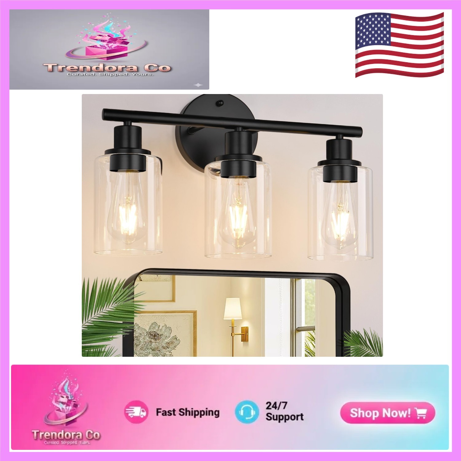 3-Light Matte Black Vanity Lights - Elegant Indoor Waterproof Bathroom Fixture