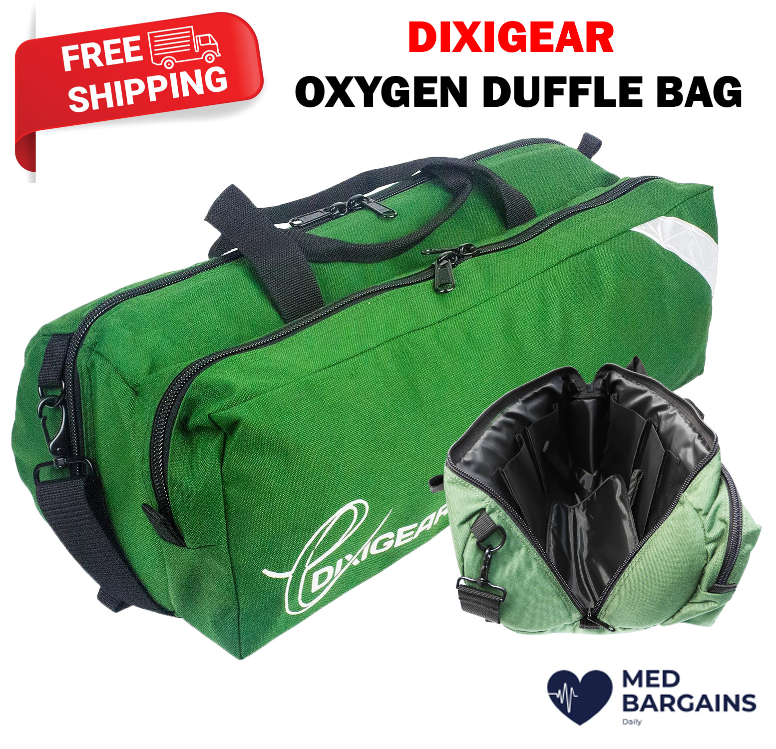 O2 Duffle Responder Bag with Side Pocket for Medical Supplies  - Green