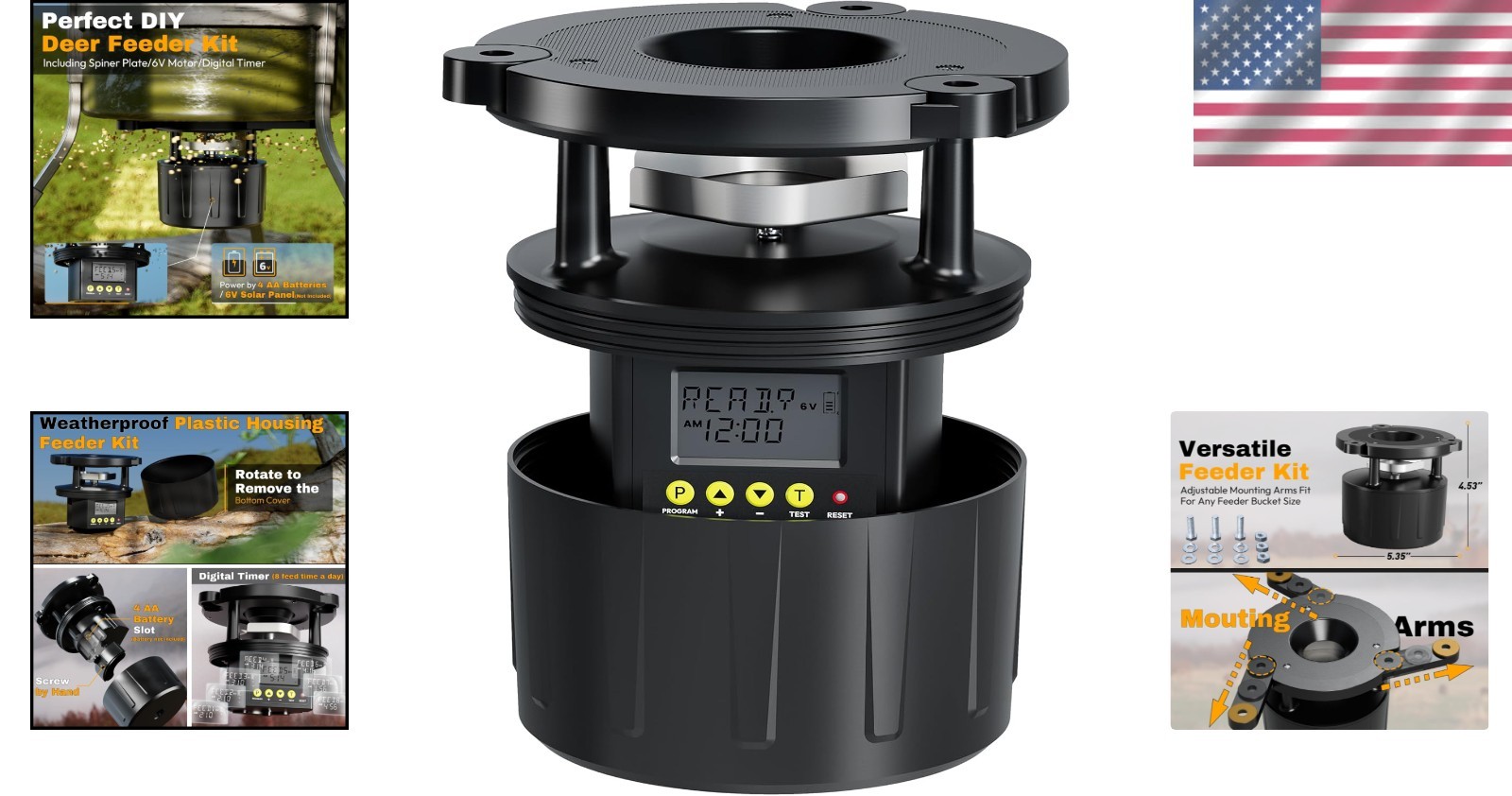 Versatile 6V Feeder Kit: Ideal for Deer, Chickens & More with Solar Panel Port