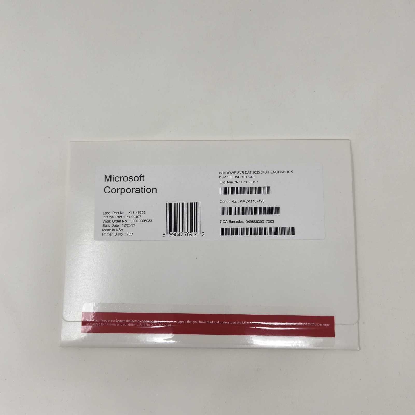 Windows Server 2025 Datacenter 64Bit 16 Core DVD with Product Key