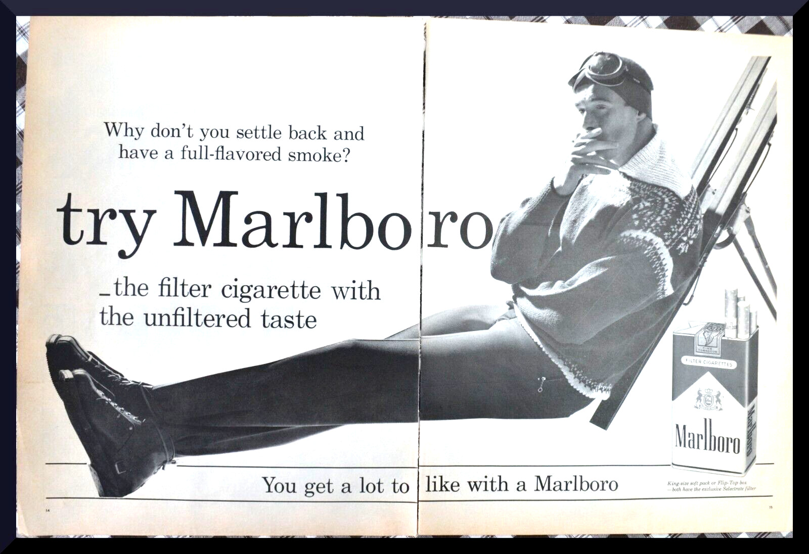 1950s Marlboro Cigarettes Original VTG Print Ad International Ad Skiing
