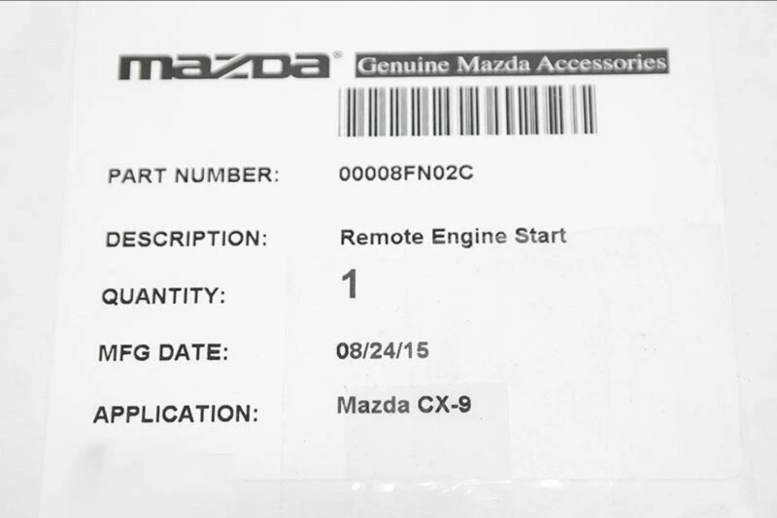 OEM Mazda 2007-2015 CX-9 Remote Engine Start Control Module Kit 0000-8F-N02C New