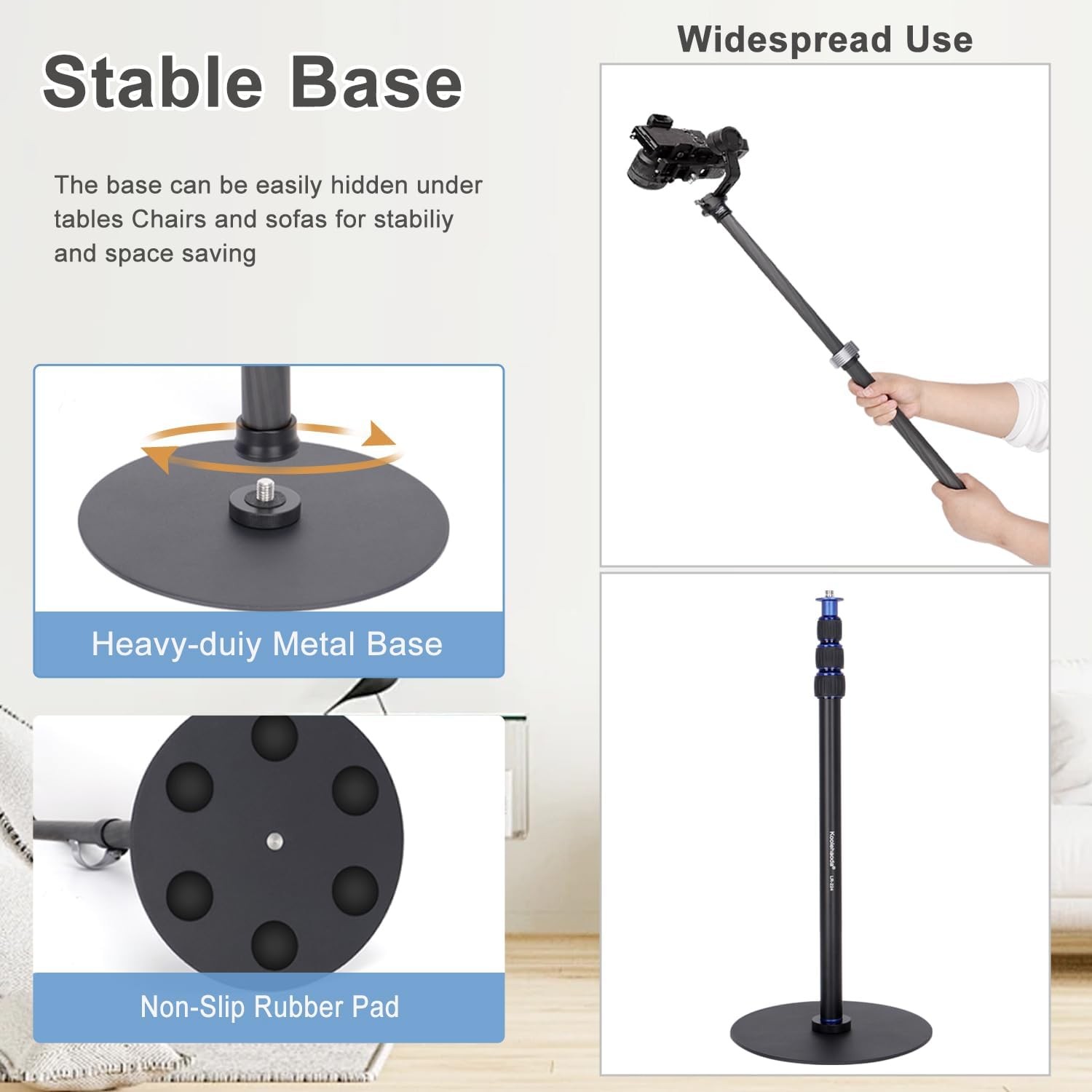 Koolehaoda Tripod Stand Extendable Monopod Carbon Fiber Pole with Round Base