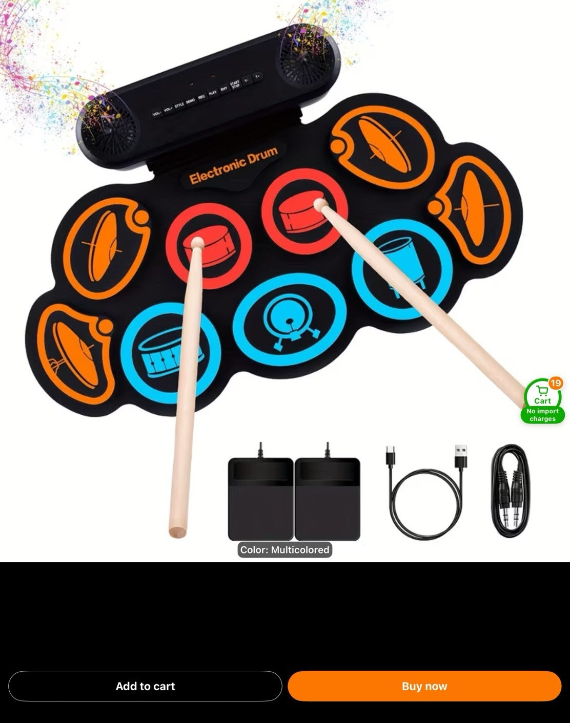 Digital Rollup Electronic Drum Kit 8-Pad Set w/ 2 Foot Pedals Sticks USB