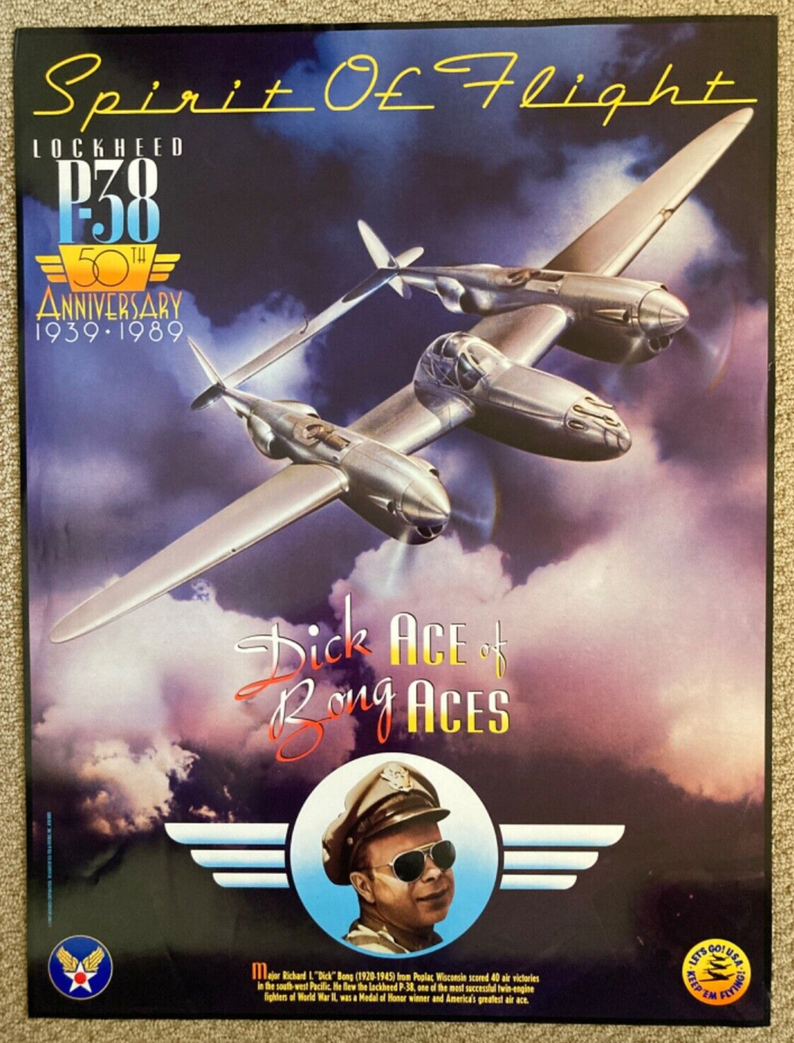 Vintage Poster Lockheed P38 50th Anniversary Dick Bong Large