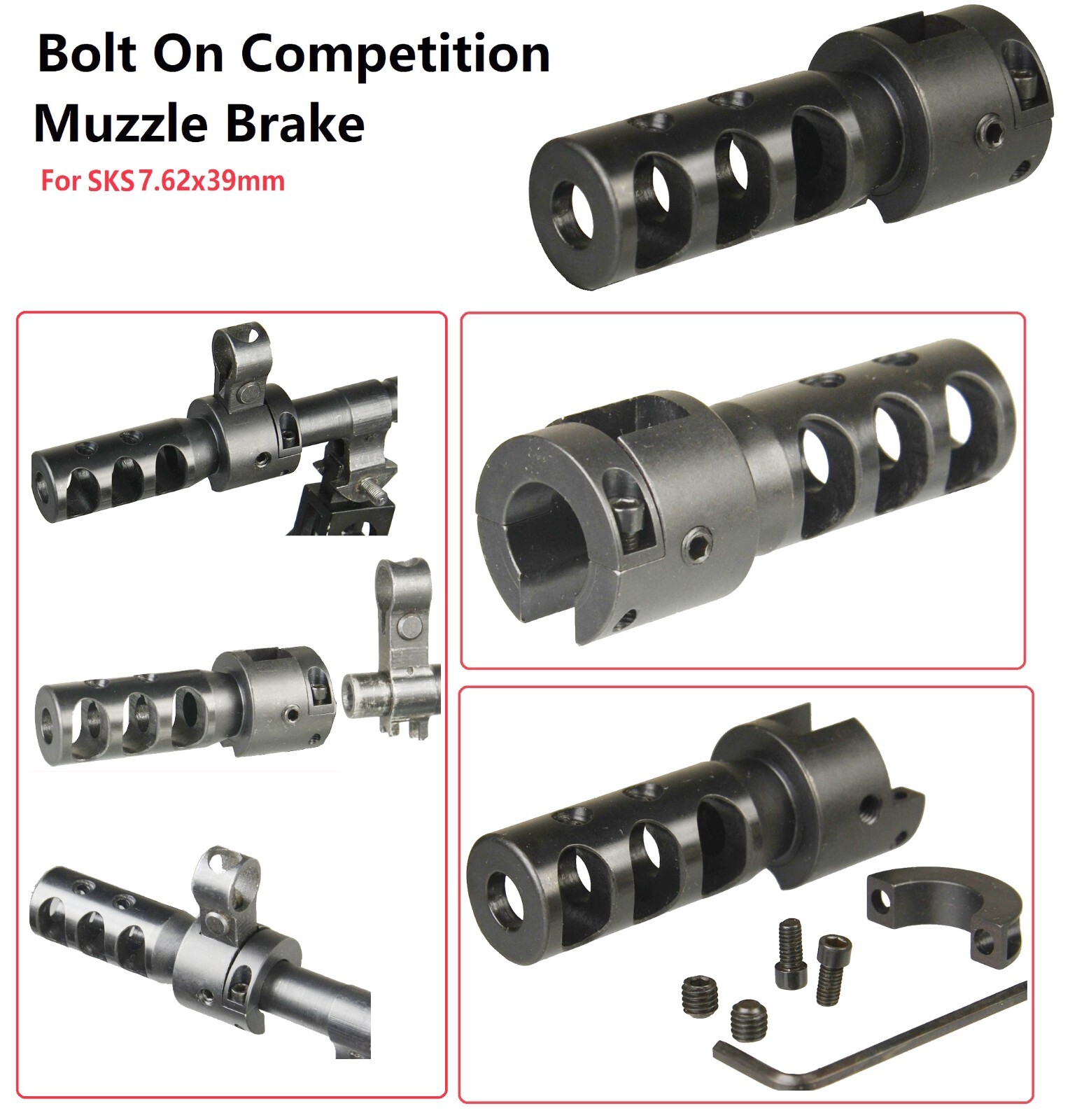 All Steel 7.62x39mm Bolt on Comp Muzzle Brake Recoil Reducer W Tighten Screw